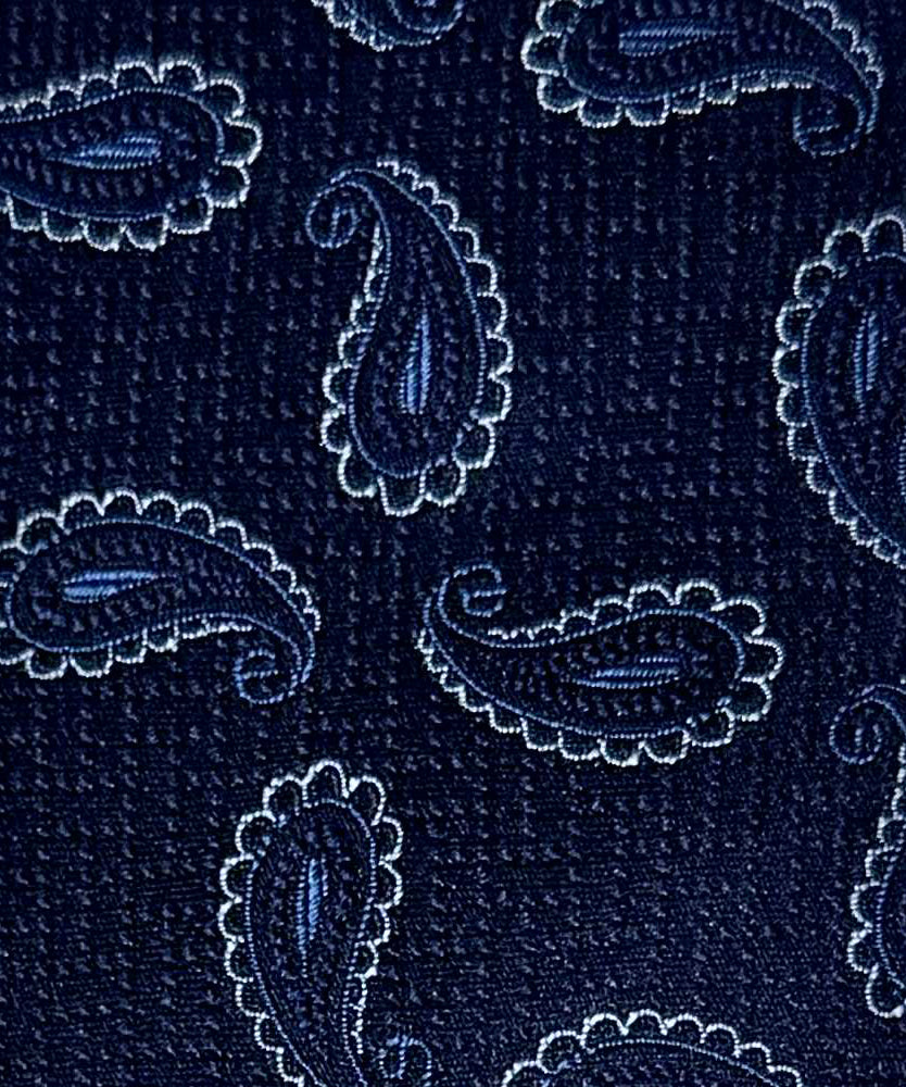 Franco Spada ( フランコスパダ )🆕コンテンポラリーブリティッシュジオメトリックペーズリーネクタイ:ミッドナイトネイビー×ブルー×サックス