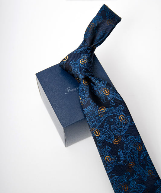 Franco Spada ( フランコスパダ ) 12色パネルグラデーションジャガードネクタイ:ネイビー×ブルー