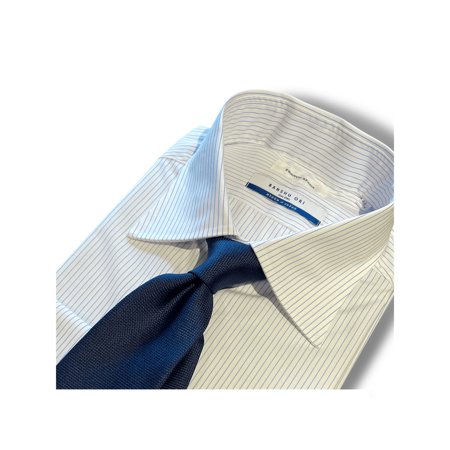 Franco Spada ( フランコスパダ ) 播州織 ピンストライプ セミワイドカラーシャツ ホワイト×ブルー
