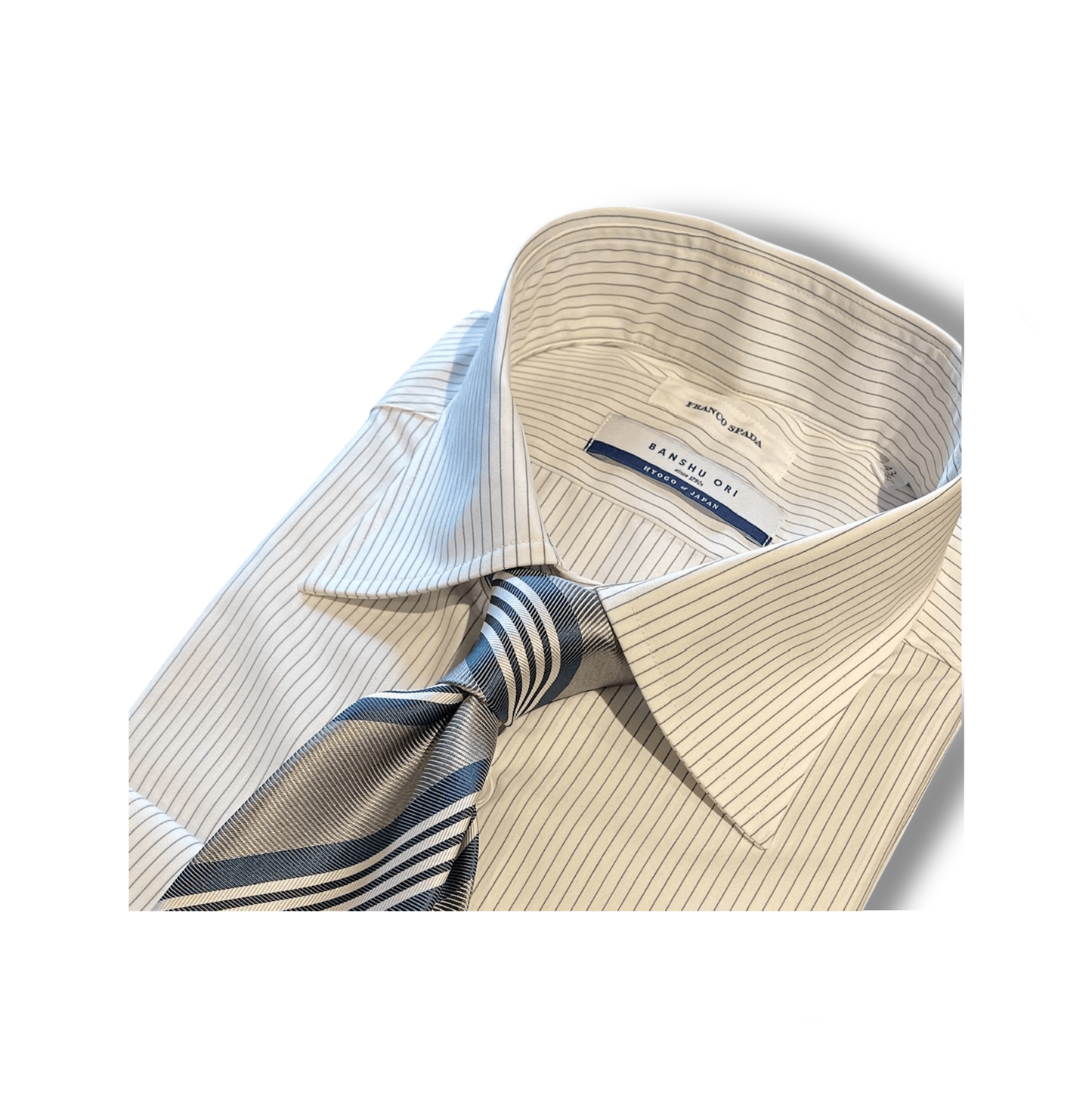 Franco Spada ( フランコスパダ ) 播州織 ピンストライプ セミワイドカラーシャツ ホワイト×グレー