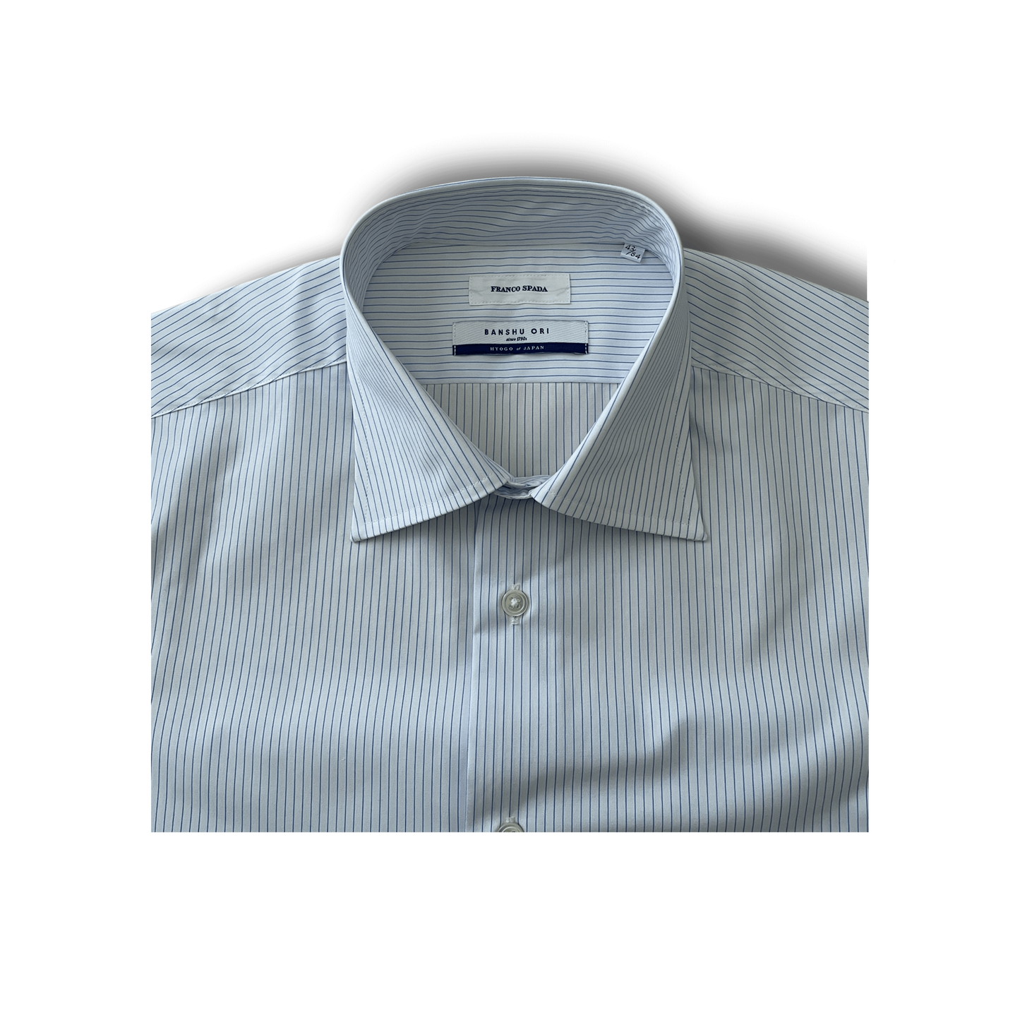 Franco Spada ( フランコスパダ ) 播州織 ピンストライプ セミワイドカラーシャツ ホワイト×ブルー