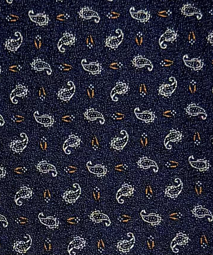 Franco Spada ( フランコスパダ )🆕コンテンポラリーブリティッシュ小紋調ミニペーズリーネクタイ:ネイビー×ブラウン×オフホワイト