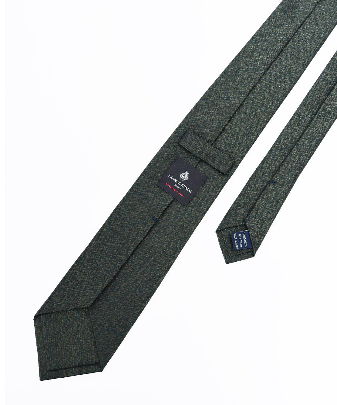 Franco Spada ( フランコスパダ )　ヴィンテージ調梨地ミックス無地ネクタイ：ダークオリーブグリーン