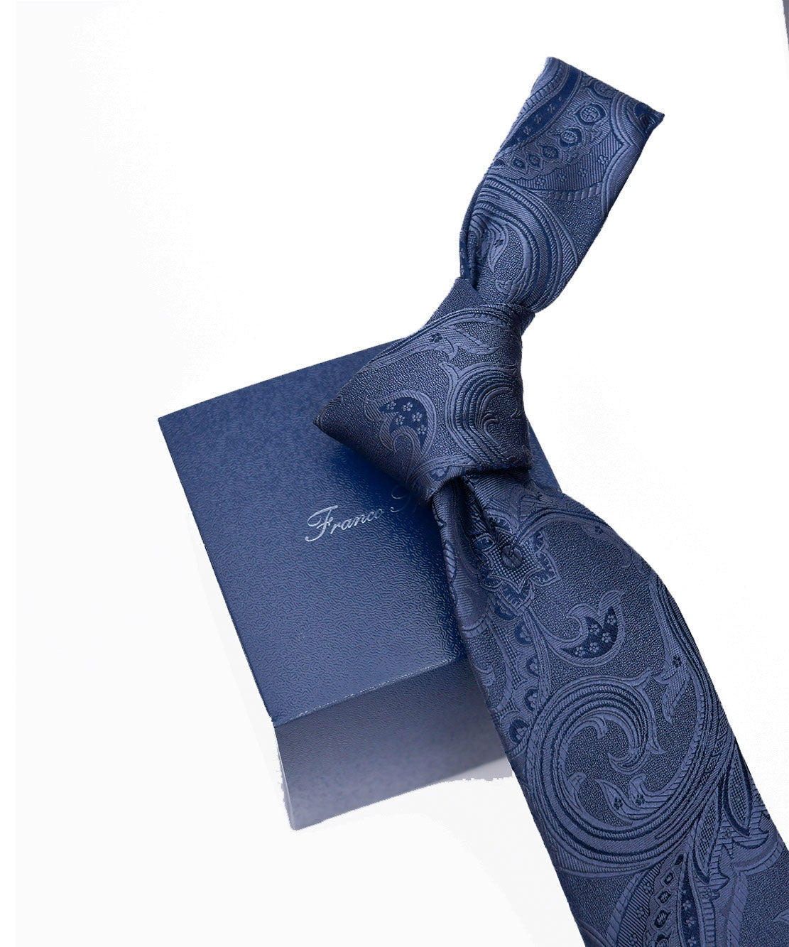 Franco Spada ( フランコスパダ )　ヴィンテージ更紗ペーズリー無地調ネクタイ：スチールグレー