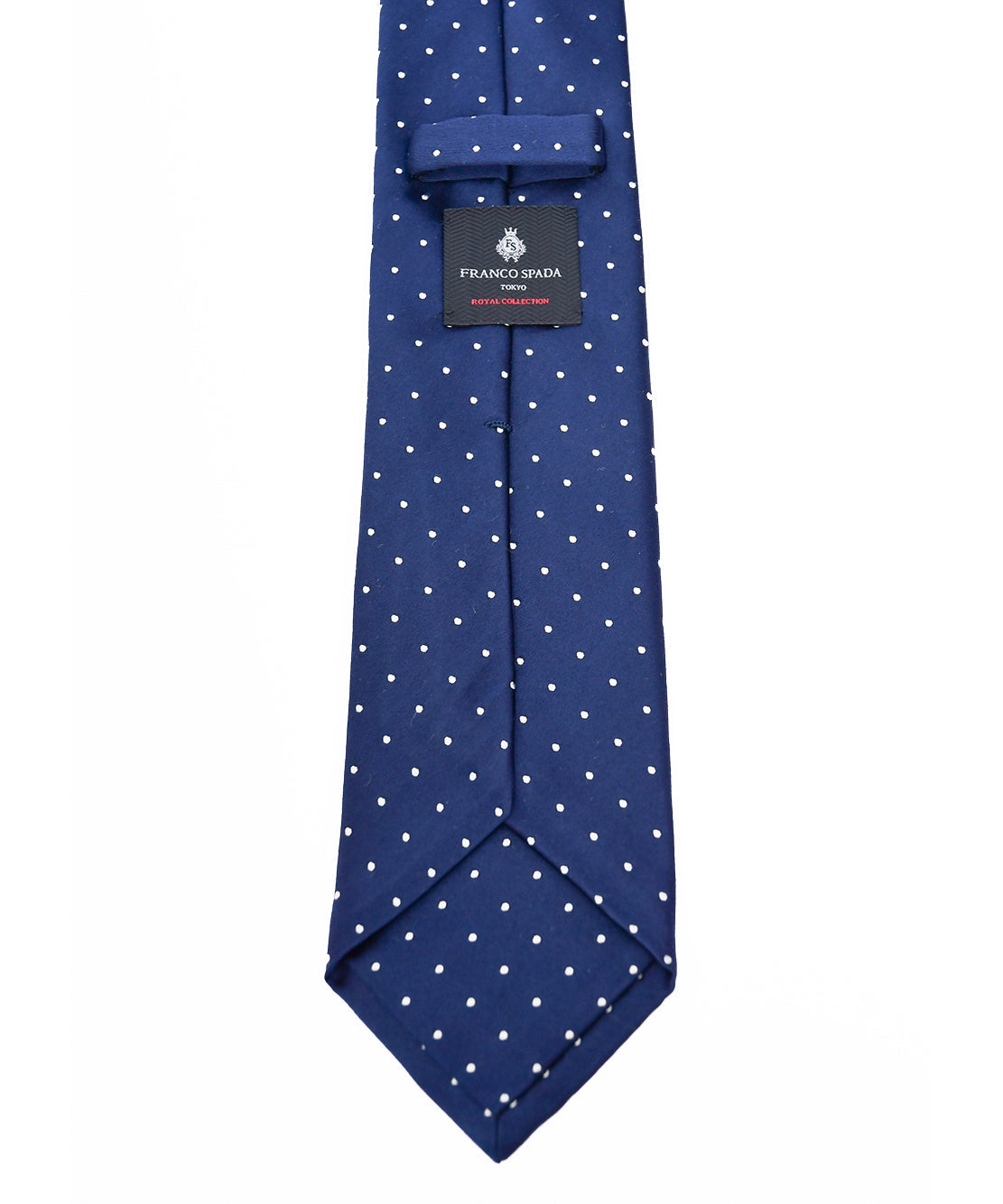 Franco Spada ( フランコスパダ )  クラシックサテン小ドットネクタイ：ネイビー×Lシルバー