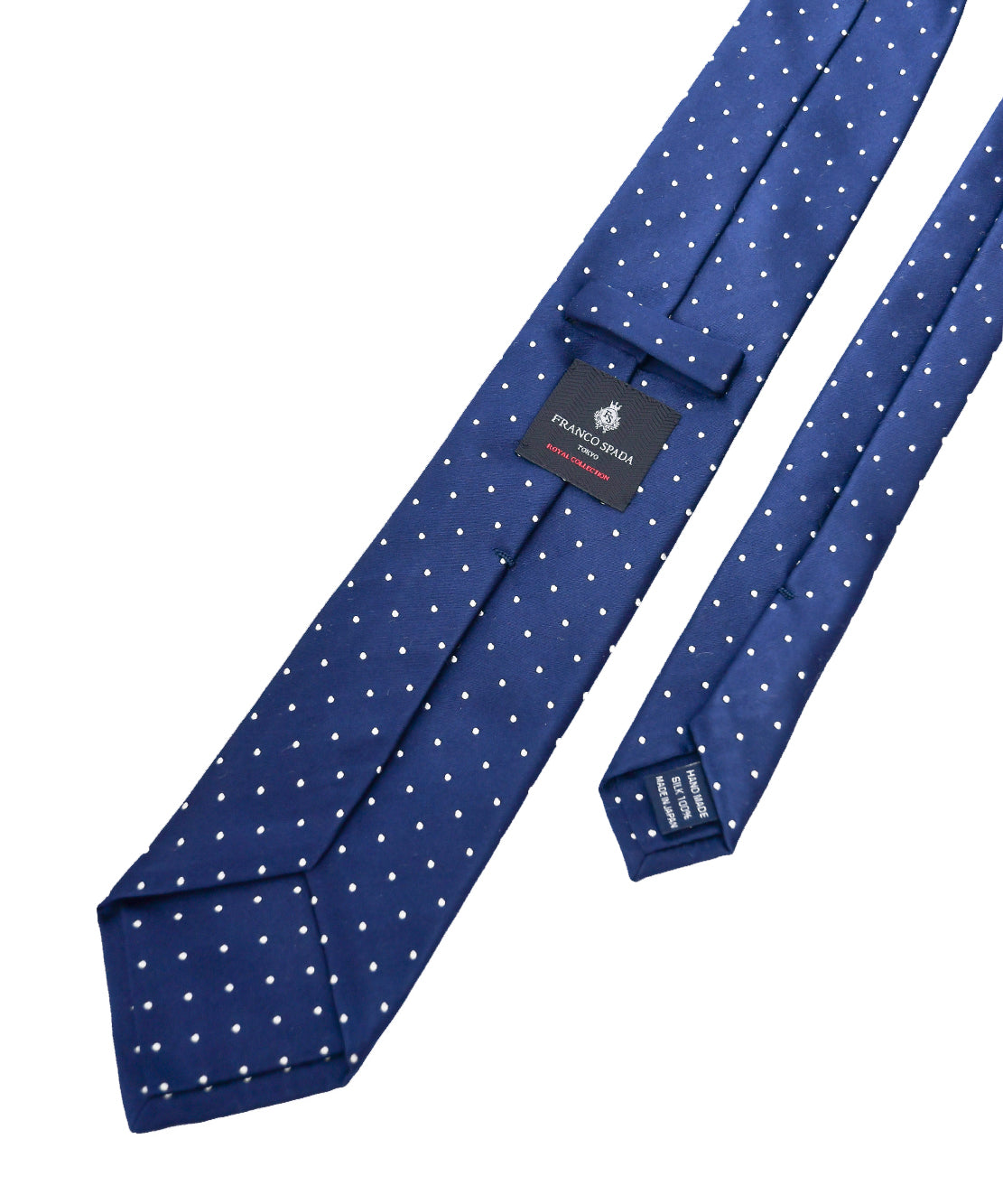 Franco Spada ( フランコスパダ )  クラシックサテン小ドットネクタイ：ネイビー×Lシルバー