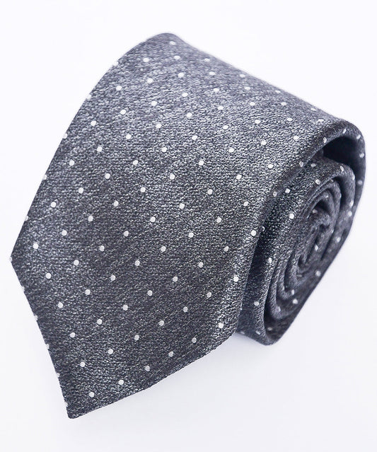 Franco Spada ( フランコスパダ ) ヴィンテージ梨地メランジ調小ドットネクタイ：スチールグレー×シルバー
