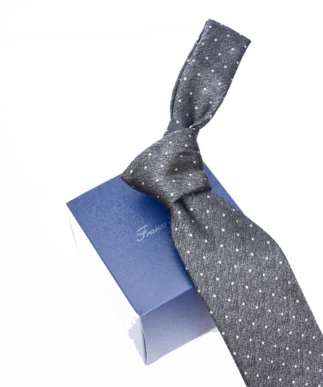 Franco Spada ( フランコスパダ ) ヴィンテージ梨地メランジ調小ドットネクタイ：スチールグレー×シルバー