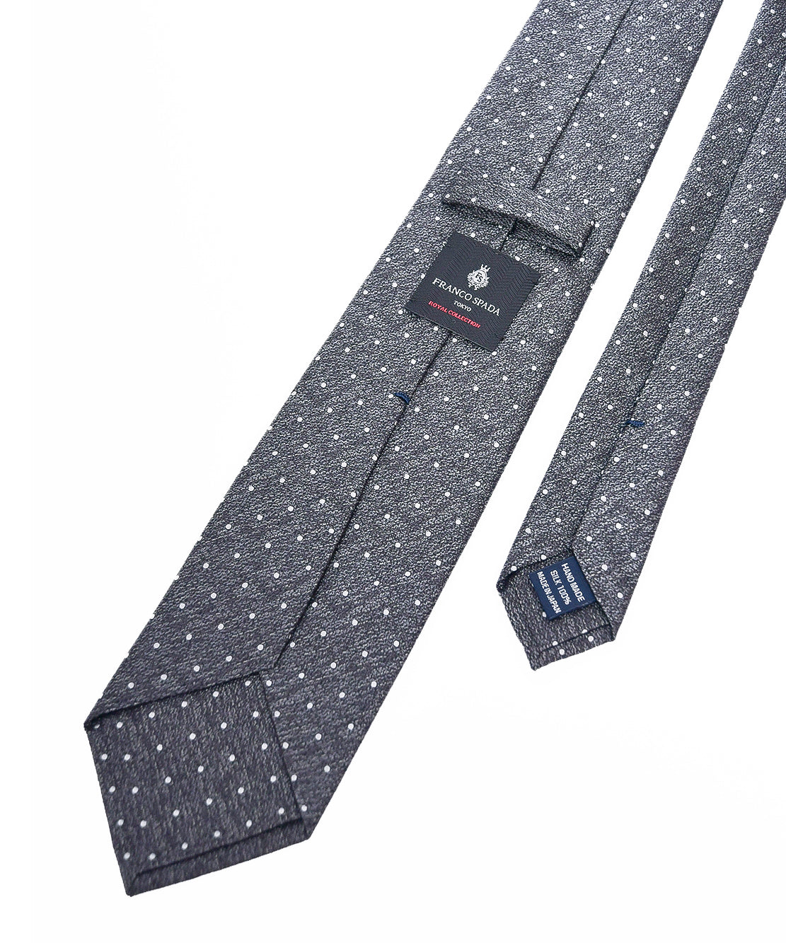 Franco Spada ( フランコスパダ ) ヴィンテージ梨地メランジ調小ドットネクタイ：スチールグレー×シルバー