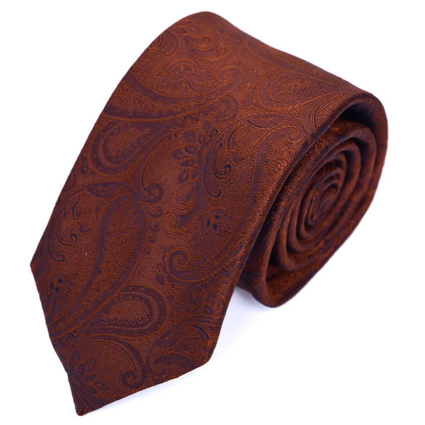 Franco spada (フランコスパダ) クラシック更紗ペーズリー無地調ネクタイ：ダスティオレンジ