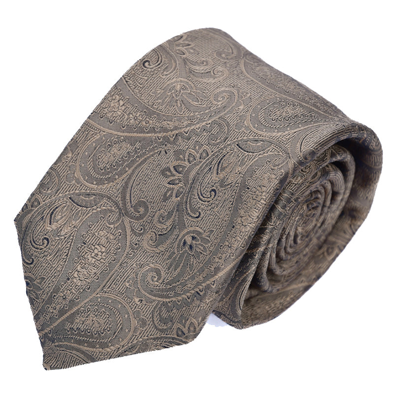 Franco spada (フランコスパダ) クラシック更紗ペーズリー無地調ネクタイ：シャンパンゴールド