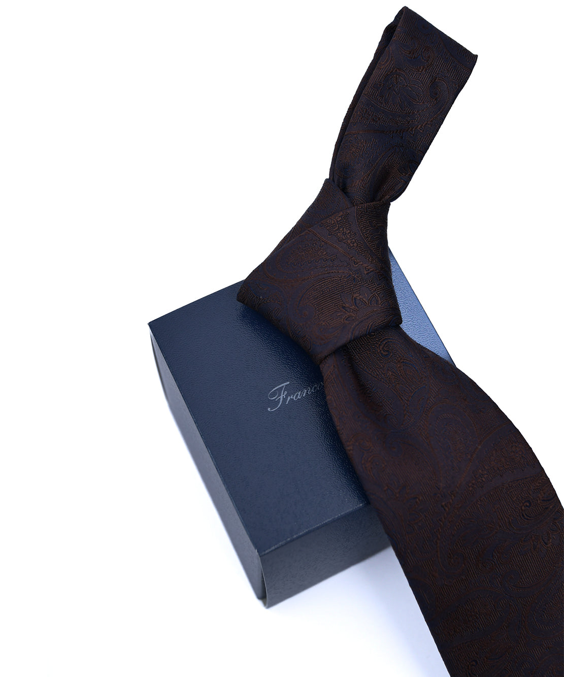 Franco spada (フランコスパダ) クラシック更紗ペーズリー無地調ネクタイ：ブラウン