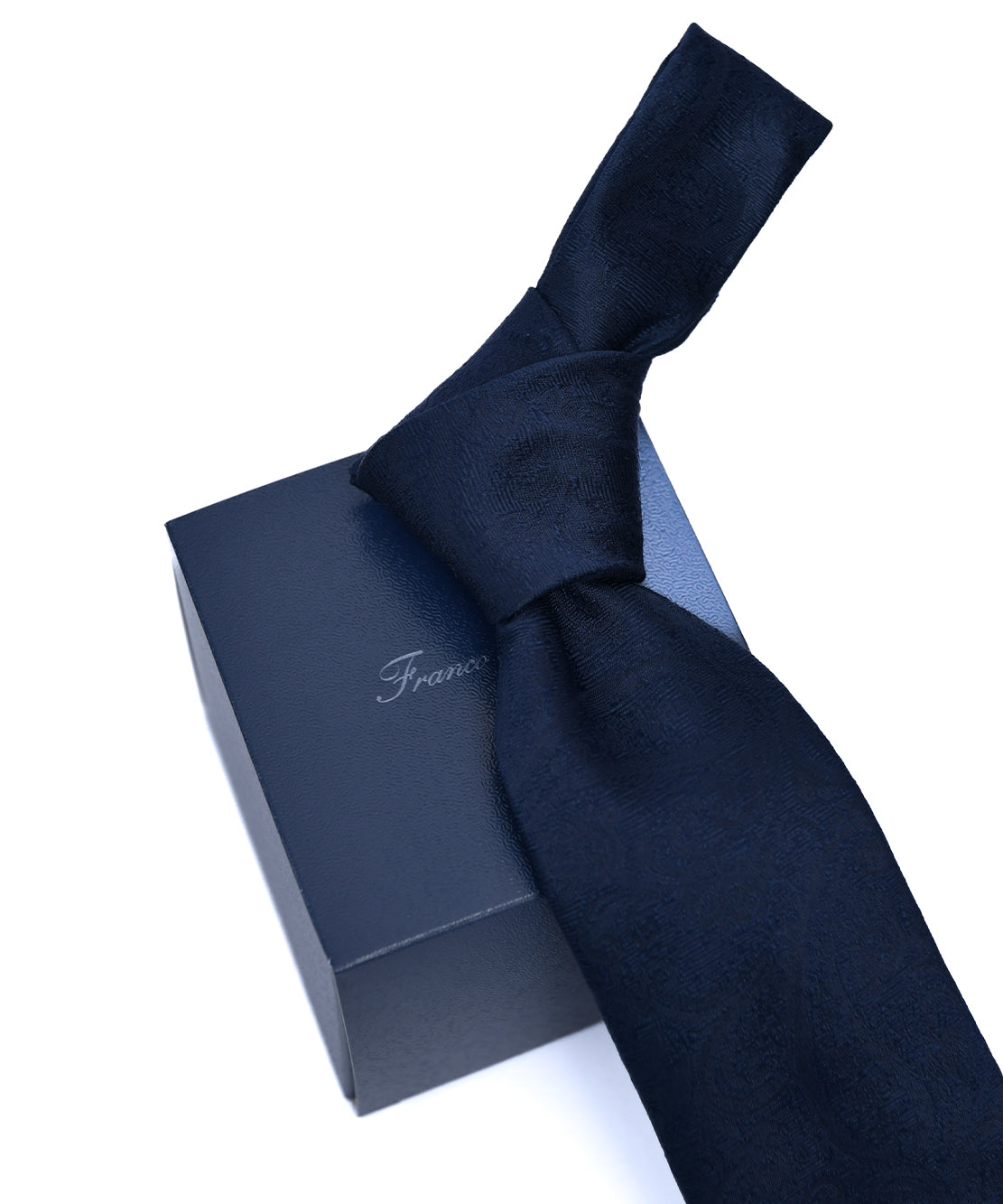 Franco Spada (フランコスパダ) クラシック更紗ペーズリー無地調ネクタイ：ミッドナイトネイビー