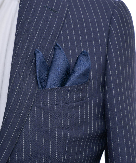 Franco Spada ( フランコスパダ )クラシック更紗ペーズリー無地調ポケットチーフ ：ミッドナイトネイビー