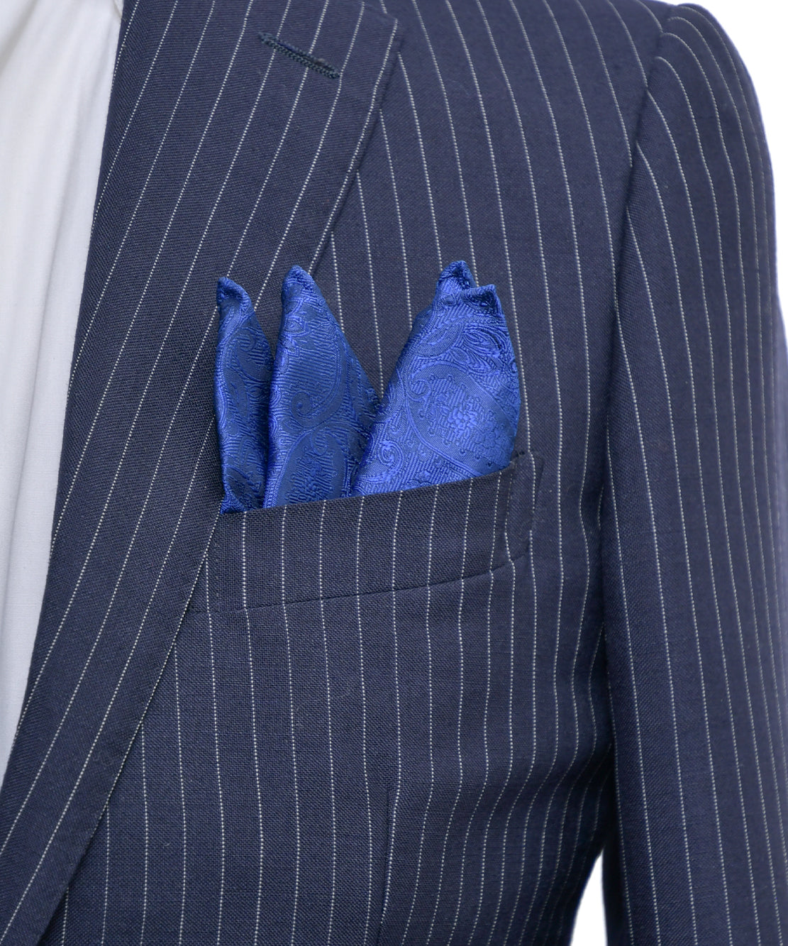 Franco Spada ( フランコスパダ ) クラシック更紗ペーズリー無地調ポケットチーフ：ロイヤルダークブルー