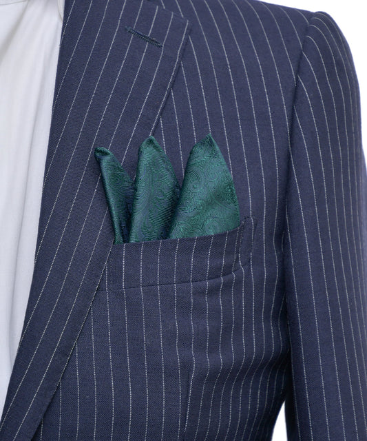 Franco Spada ( フランコスパダ ) クラシック更紗ペーズリー無地調ポケットチーフ：ブリティッシュグリーン