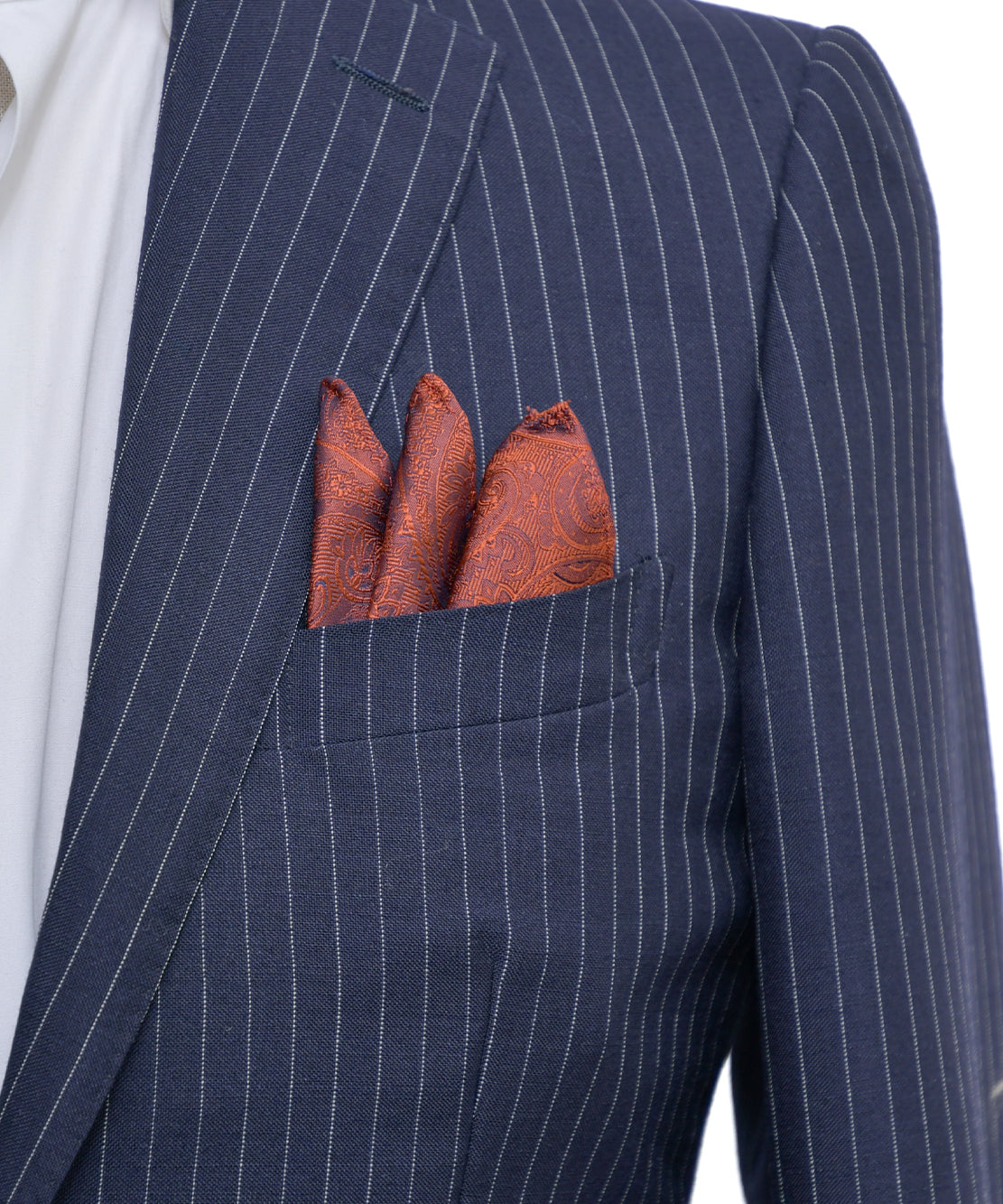 Franco Spada ( フランコスパダ )クラシック更紗ペーズリー無地調ポケットチーフ ：ダスティオレンジ