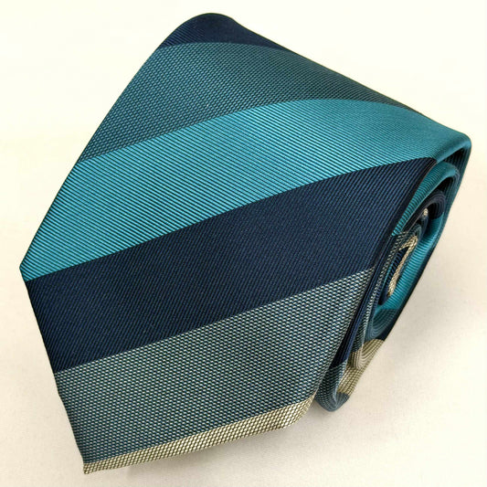 Franco Spada ( フランコスパダ )🆕コンテンポラリーブリティッシュボールドストライプネクタイ：ネイビー×サックス×ターコイズブルー