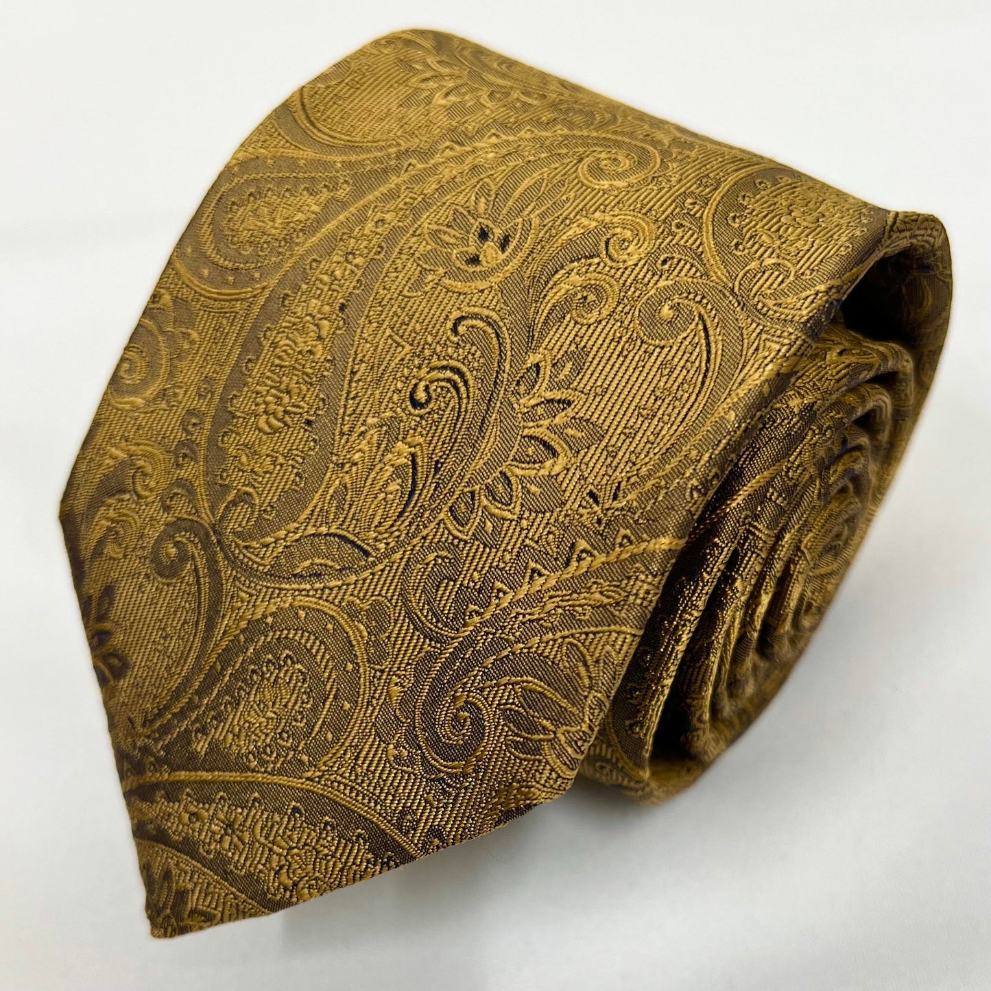 Franco spada ( フランコスパダ ) クラシック更紗ペーズリー無地調ネクタイ：イエローゴールド