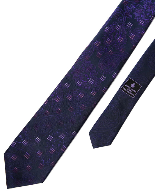 Franco Spada ( フランコスパダ )  12色パネルグラデーションジャガードネクタイ四角柄：ネイビー×パープル