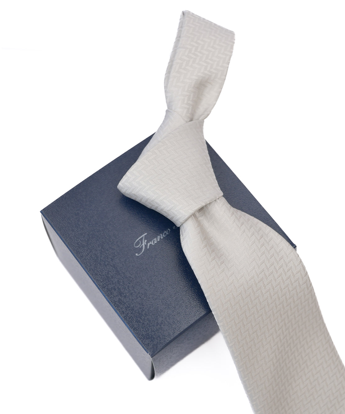 Franco Spada ( フランコスパダ ) マイクロヘリンボーン無地フォーマルネクタイ：シルバー