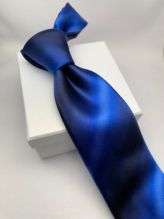 Franco Spada スーパーサテングラデーションマルチストライプネクタイ：ネイビー×ロイヤルブルー