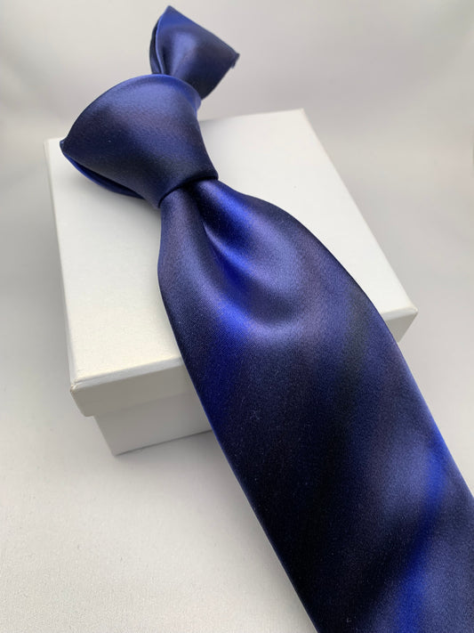 Franco Spada スーパーサテングラデーションマルチストライプネクタイ：ネイビー×グレー