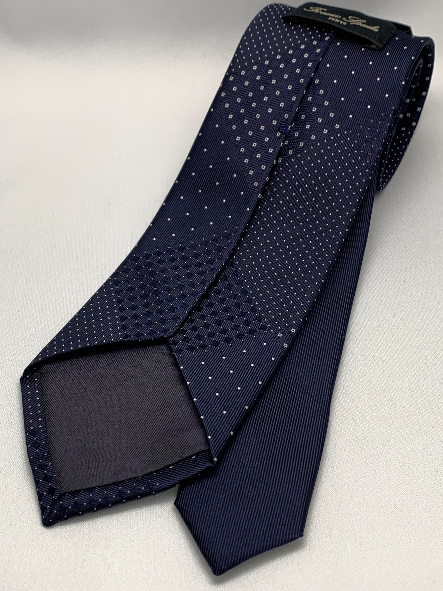 Franco Spada ( フランコスパダ )ドット✕マイクロパッチワークJQネクタイ：ネイビー×ホワイト
