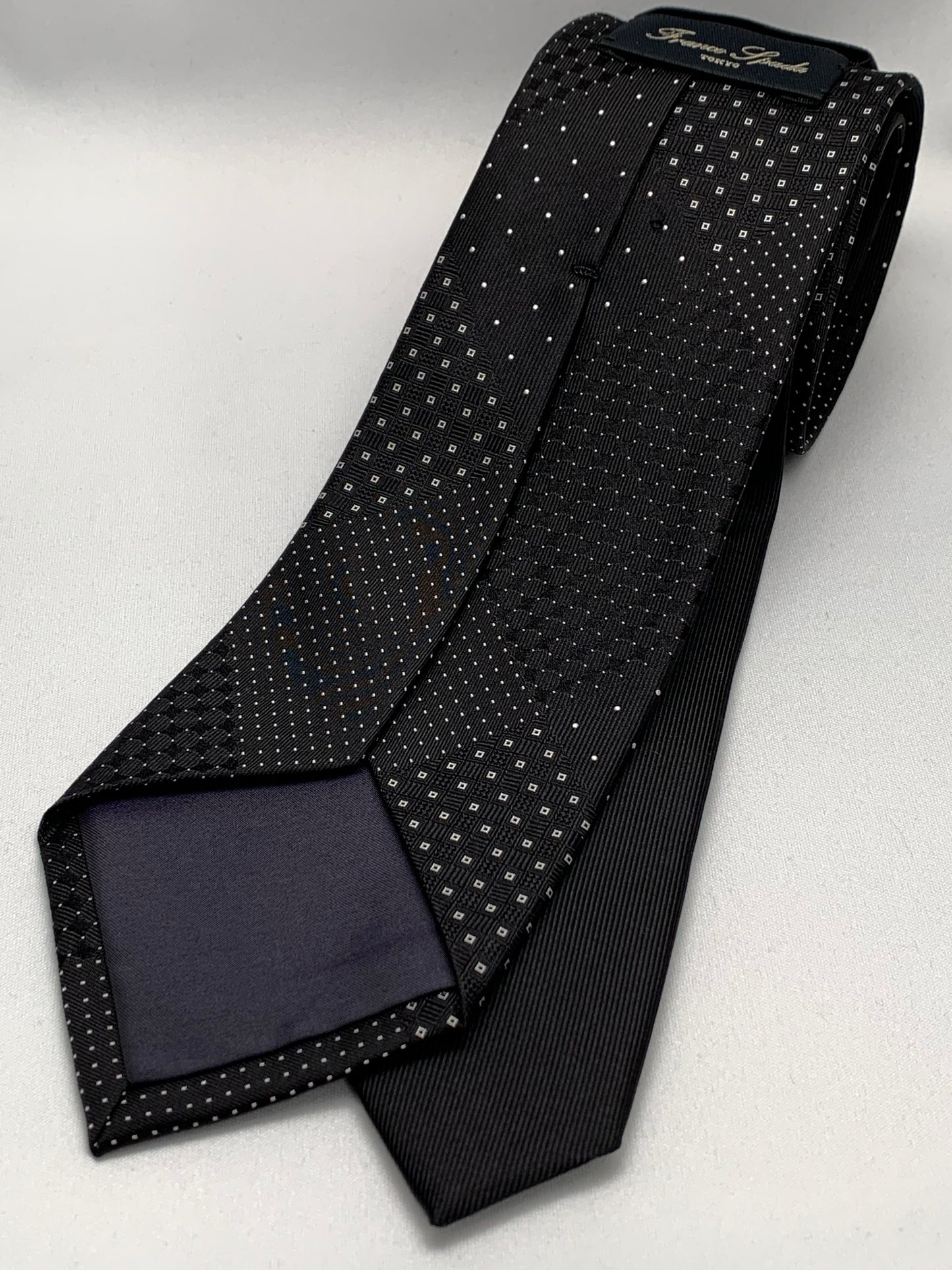 Franco Spada ( フランコスパダ )ドット✕マイクロパッチワークJQネクタイ：ブラック×ホワイト
