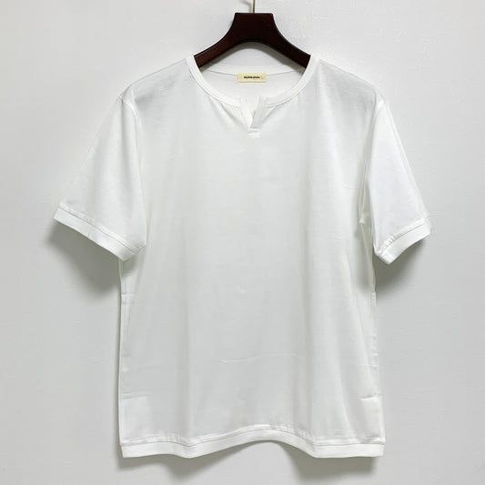 Franco Spada ( フランコスパダ ) Premium T-shirt model ②（浅V ネックヘンリー）：ホワイト