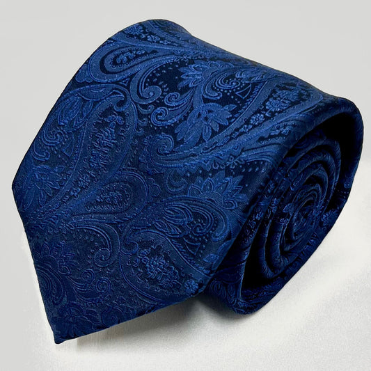 AZZURRO（アズーロ） 新更紗ペーズリーグラデーション無地調ジャガードネクタイ：ミッドナイトネイビー×ダークブルー