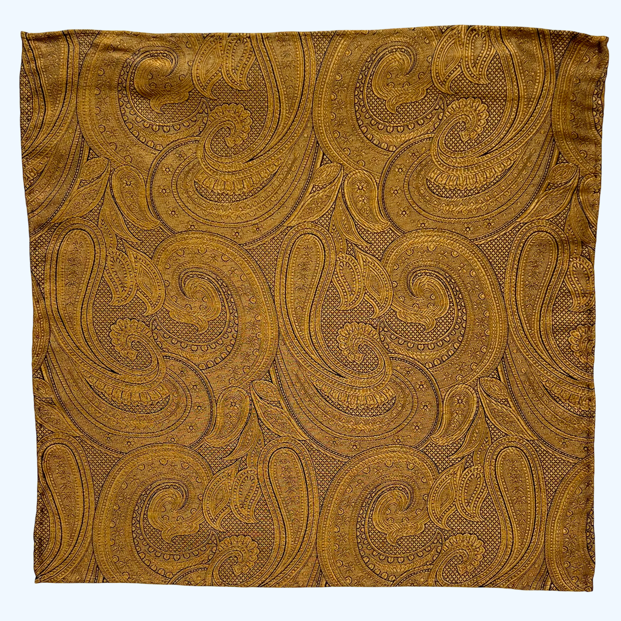 Franco Spada ( フランコスパダ )ハンドロール(手巻き)ポケットチーフ (メランジ無地調大更紗ペーズリー)：マスタード