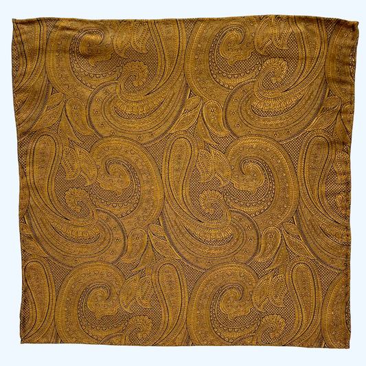 Franco Spada ( フランコスパダ )ハンドロール(手巻き)ポケットチーフ (メランジ無地調大更紗ペーズリー)：マスタード