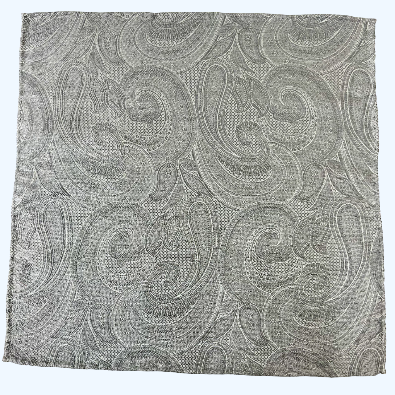 Franco Spada ( フランコスパダ )ハンドロール(手巻き)ポケットチーフ (メランジ無地調大更紗ペーズリー)：シルバーグレー