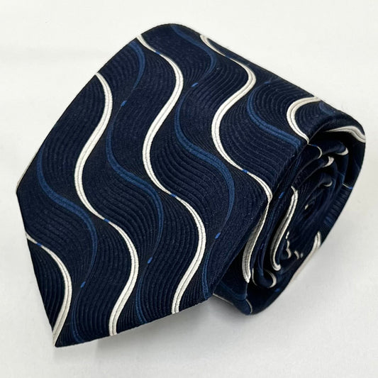 Franco Spada ( フランコスパダ )  ヴィンテージジオメトリックウェーブジャガードネクタイ：ミッドナイトネイビー