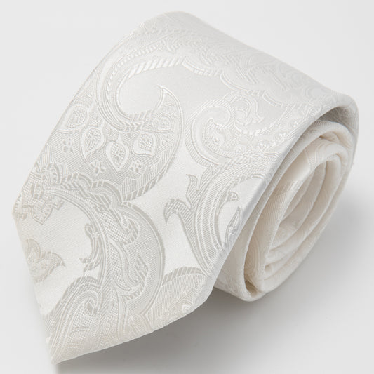 Franco Spada (フランコスパダ) 大更紗ペーズリー無地調フォーマルネクタイ：白