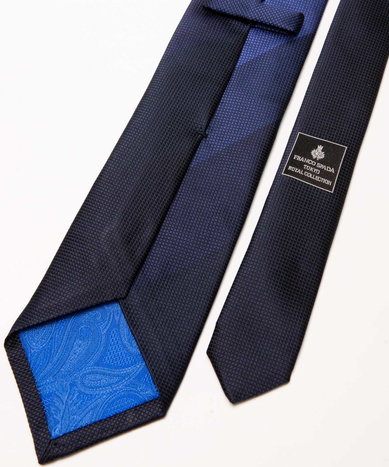 Franco Spada 12色グラデーションパネルジャガードストライプネクタイmodel B：ネイビー×ブルー×サックス
