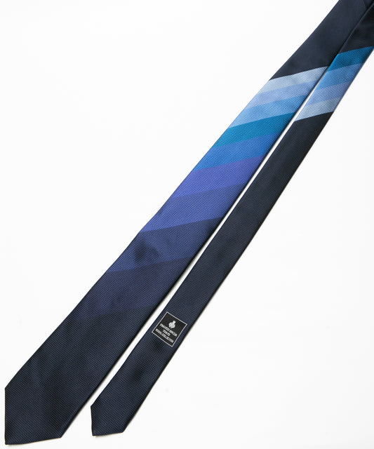 Franco Spada 12色グラデーションパネルジャガードストライプネクタイmodel B：ネイビー×ブルー×サックス