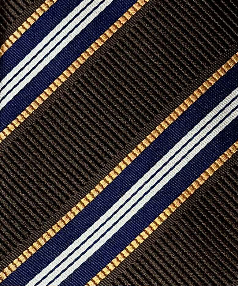 Franco Spada ( フランコスパダ )🆕コンテンポラリーブリティッシュレジメンタルストライプネクタイ：ブラウン×ネイビー×Lオレンジ