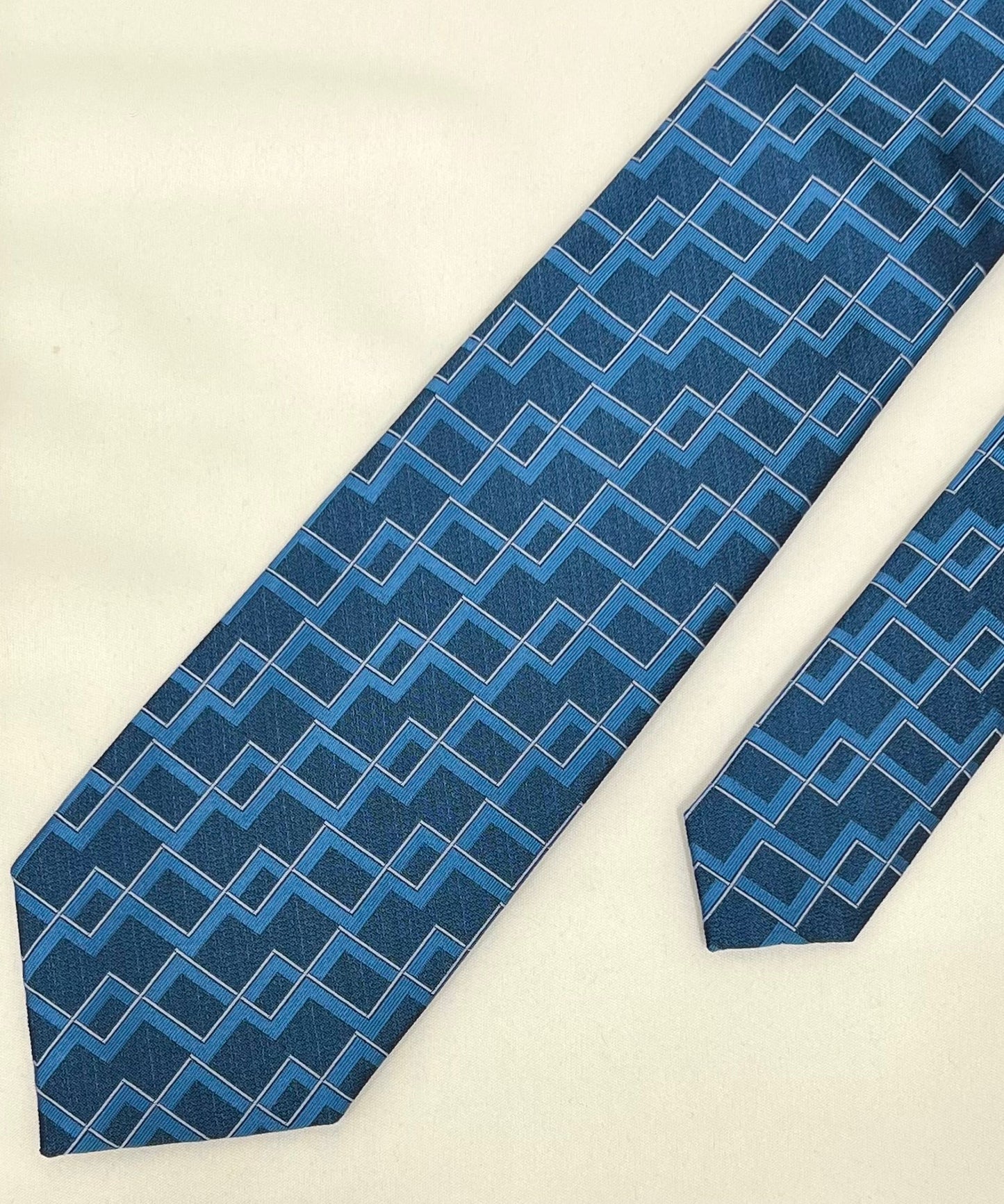 Franco Spada ( フランコスパダ )  ヴィンテージジオメトリックジャガードネクタイ：インディゴブルー