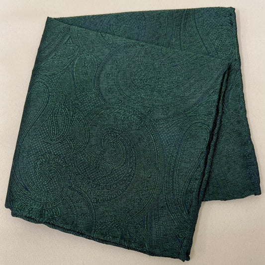 Franco Spada ( フランコスパダ )ハンドロール(手巻き)ポケットチーフ (メランジ無地調大更紗ペーズリー)：ブリティッシュグリーン