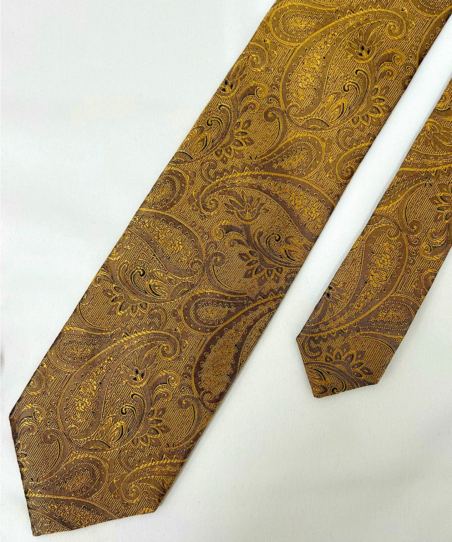 Franco spada ( フランコスパダ ) クラシック更紗ペーズリー無地調ネクタイ：イエローゴールド