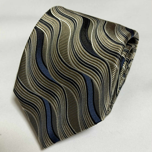 Franco Spada ( フランコスパダ )🆕コンテンポラリーブリティッシュウェーブジャガードネクタイ：ミッドナイトネイビー×ベージュ