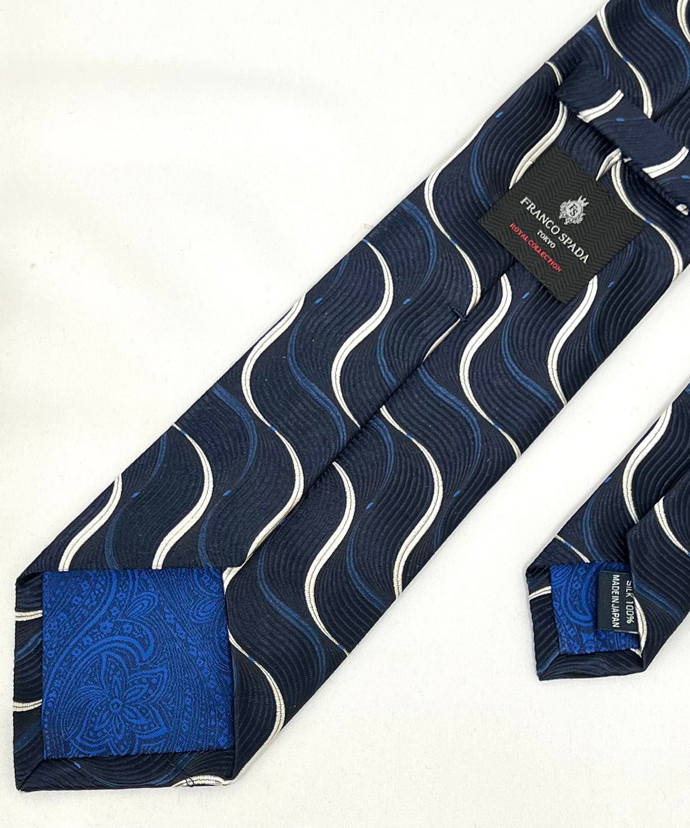 Franco Spada ( フランコスパダ )  ヴィンテージジオメトリックウェーブジャガードネクタイ：ミッドナイトネイビー