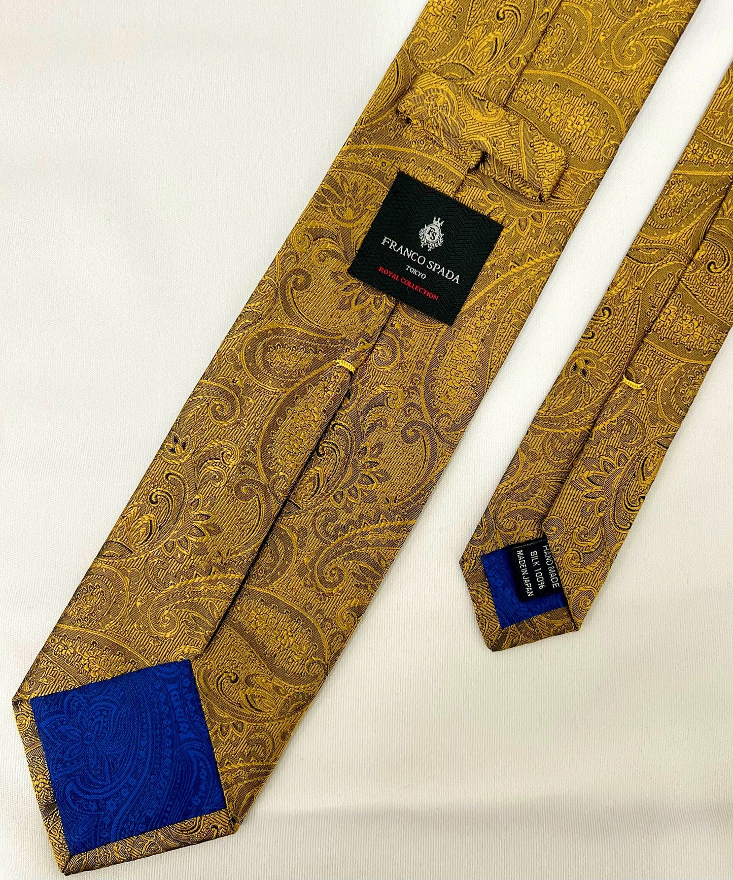 Franco spada ( フランコスパダ ) クラシック更紗ペーズリー無地調ネクタイ：イエローゴールド