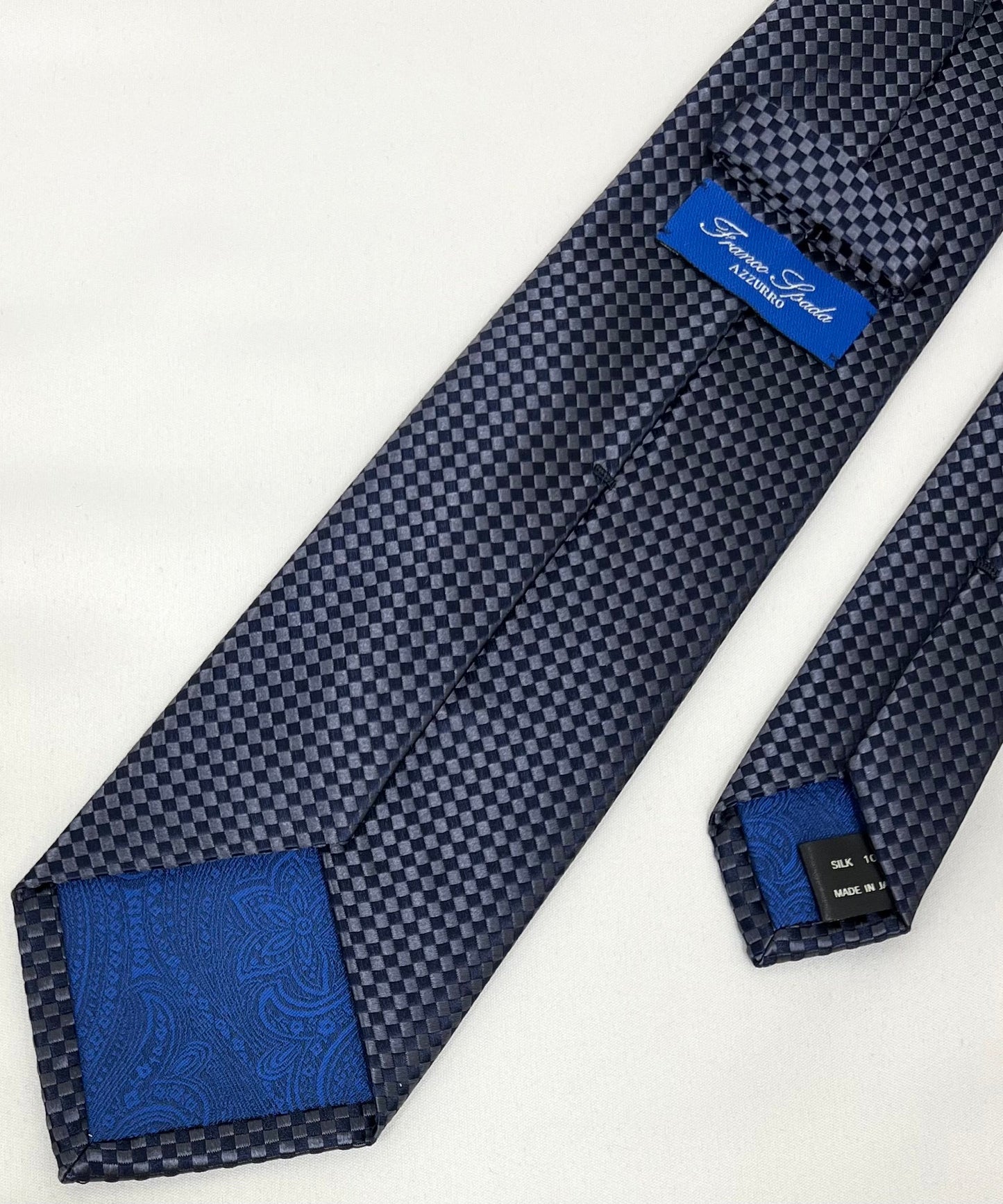 AZZURRO（アズーロ） 新大バスケット無地調ジャガードネクタイ：ミッドナイトネイビー×スチールグレー