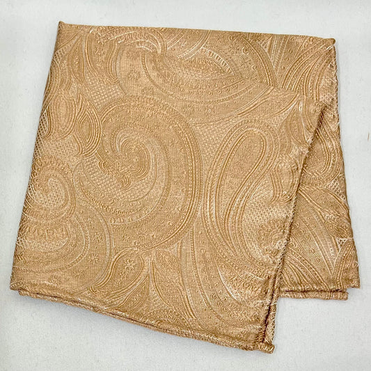 Franco Spada ( フランコスパダ )ハンドロール(手巻き)ポケットチーフ (メランジ無地調大更紗ペーズリー)：シャンパンベージュ