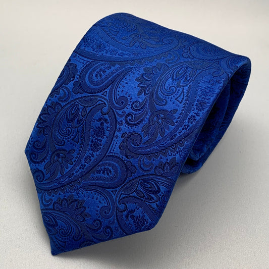 AZZURRO （アズーロ)新更紗ペーズリー無地調ジャガードネクタイ：ロイヤルブルー