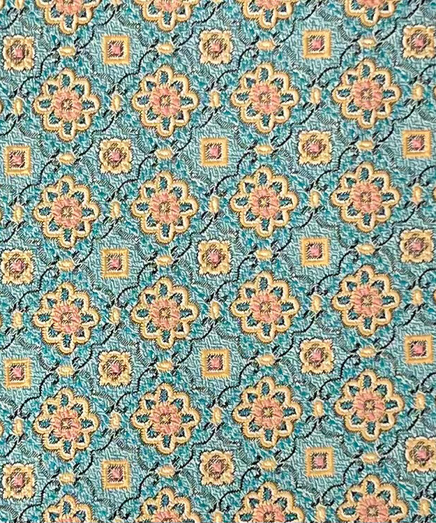 Franco Spada ( フランコスパダ )  フレンチヴィンテージメダリオンジャガードネクタイ２： グリーン×オレンジ