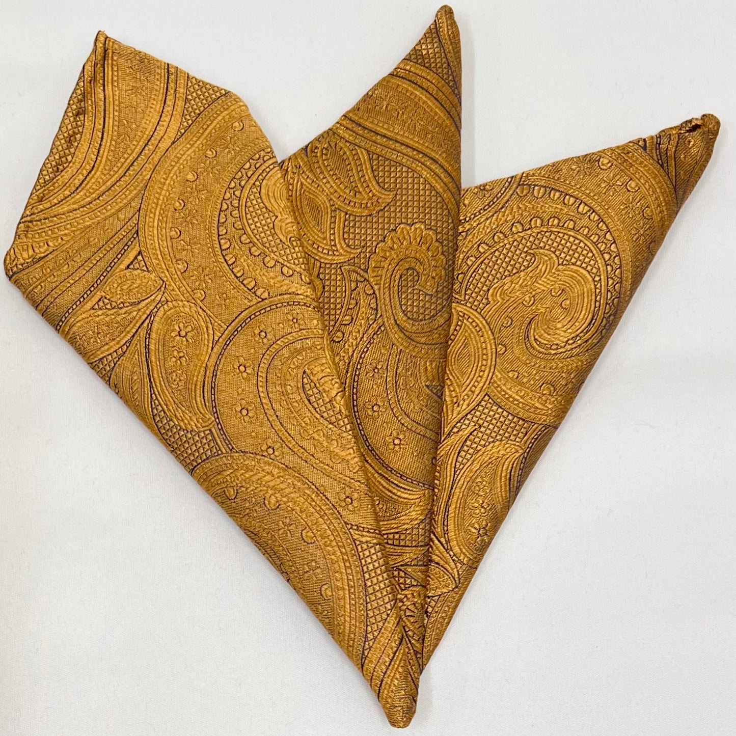 Franco Spada ( フランコスパダ )ハンドロール(手巻き)ポケットチーフ (メランジ無地調大更紗ペーズリー)：マスタード